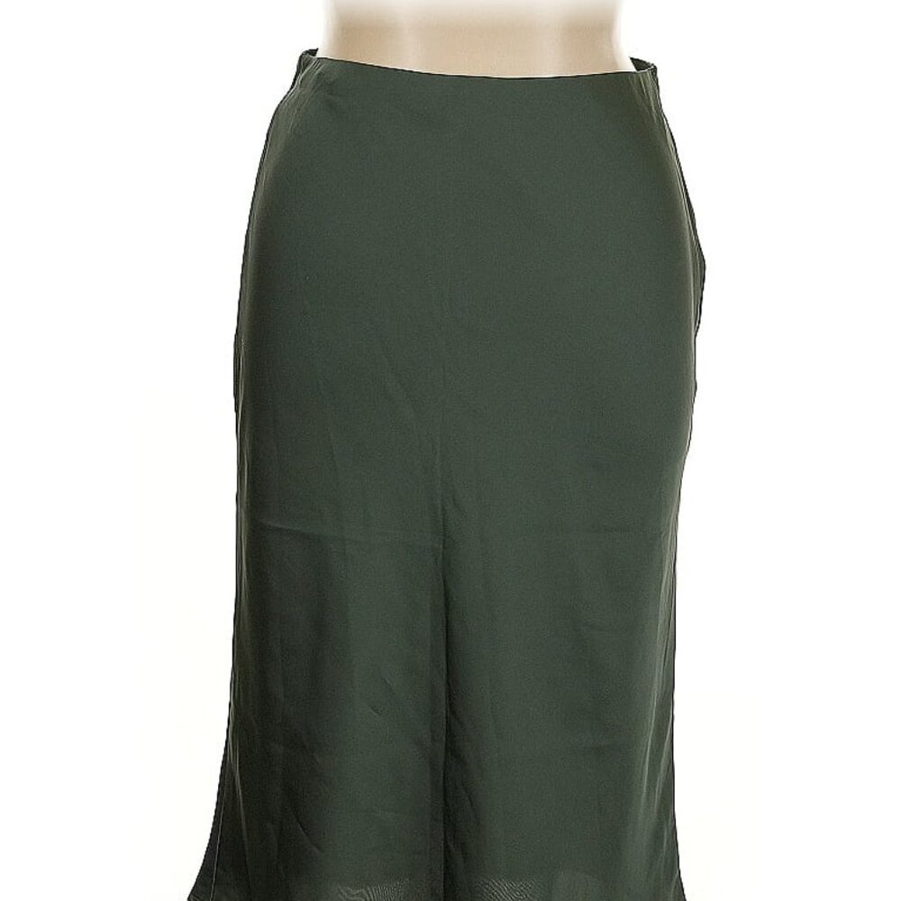 Green Satin-Like Midi Skirt